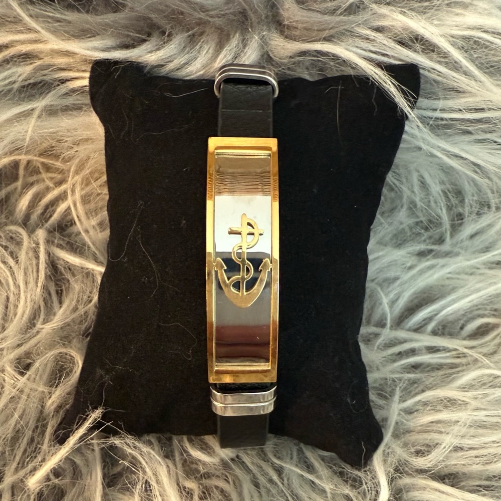 Gold and Black Anchor Bracelet